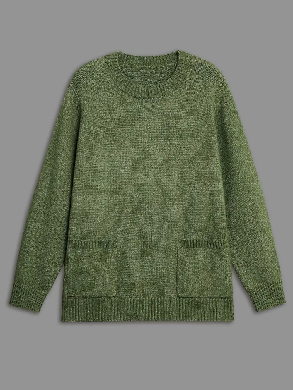 Plain Round Neck Patched Pocket Pullover