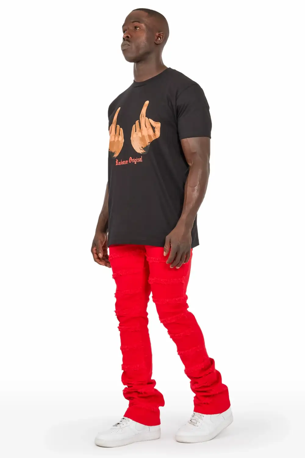 Niklaus Red Stacked FLare Jean