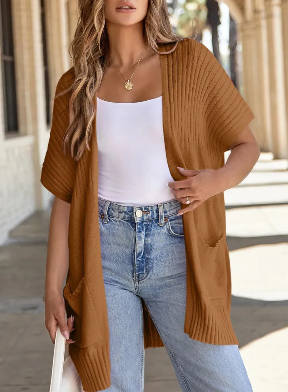 ✨Women's Short Sleeve Pleated Lightweight Open Front Cardigan