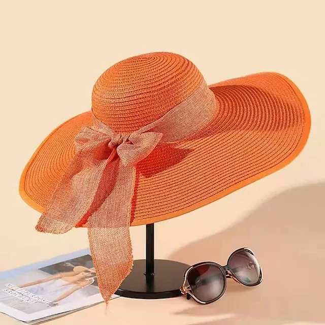 Ladies Summer Ribbon Hats Elegant Straw Hats For Women Beach Seaside Vacation Foldable Sun Hat Sun Floppy Visor