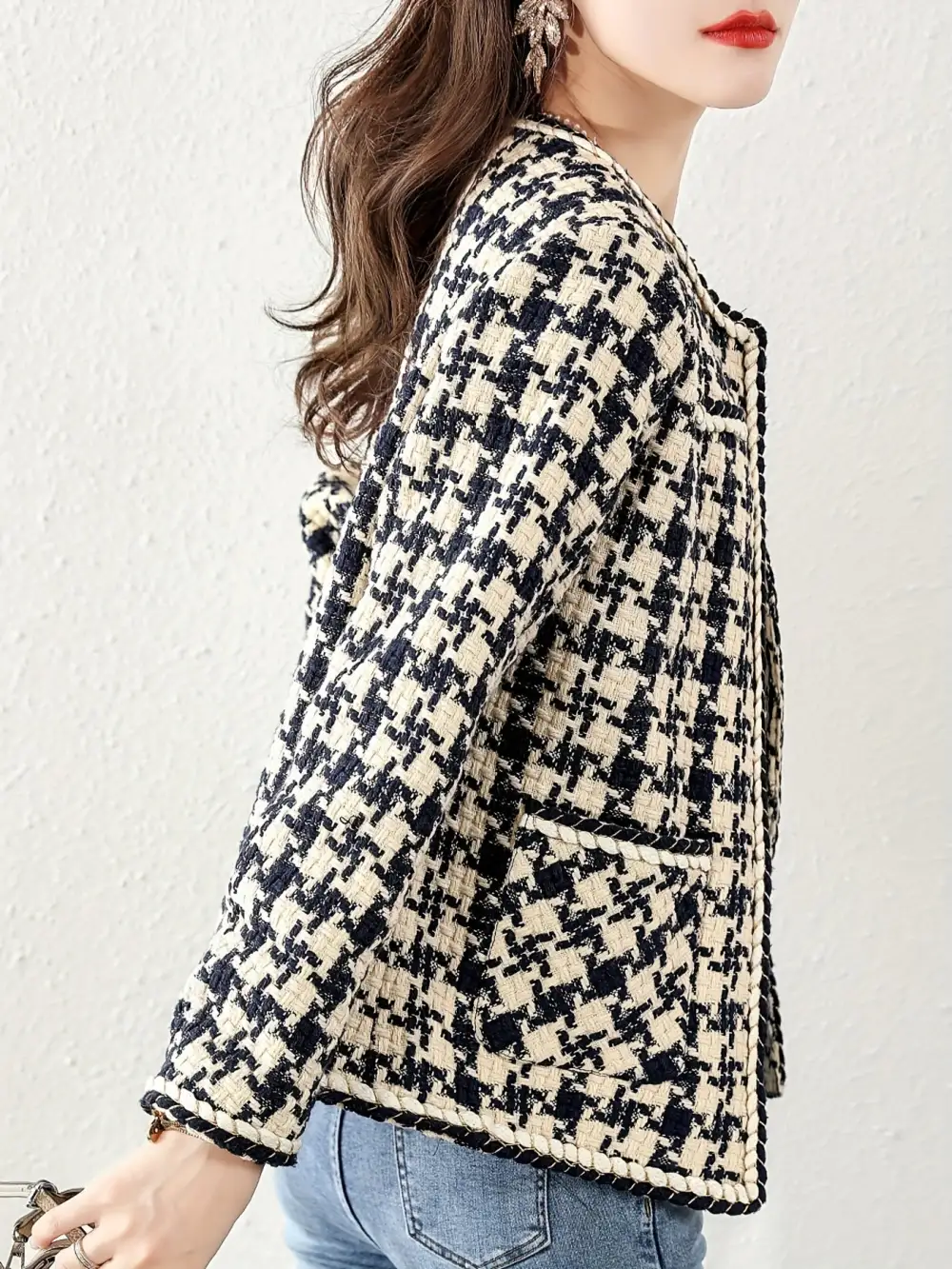 Print Open Front Coat Chic Fall Winter Womens Fashion