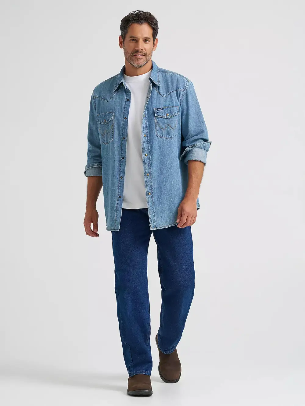 WRANGLER FIVE STAR PREMIUM DENIM RELAXED FIT JEAN IN STONE BLEACH