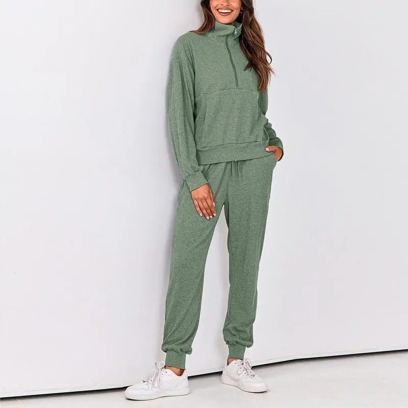 Autumn Essential Women's 2-Piece Half-Zip Sweatsuit – Comfy Pullover & Joggers Set