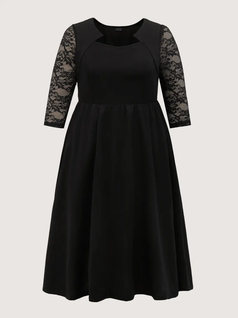 Stretchy Sheer Sleeve Cinched-Waist Midi Dress