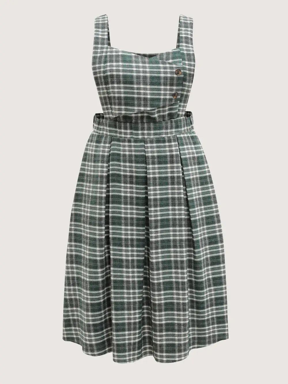 Plaid Pleated Suspender Skirt Adjustable Midi Dress