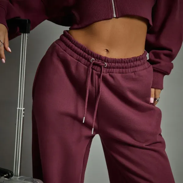 Tie Waist Wide Leg Joggers In Plum
