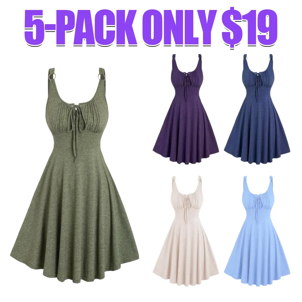 Women's Lace-Up Tie Front A-Line Tank Dress – Casual Summer Style