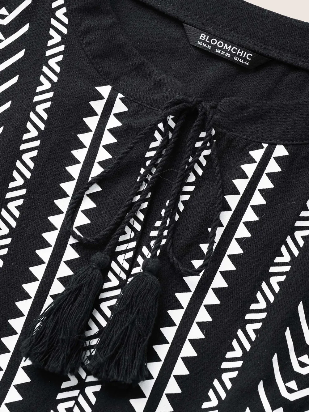 Cotton Geometric Bandana Print Tassel Trim Dress