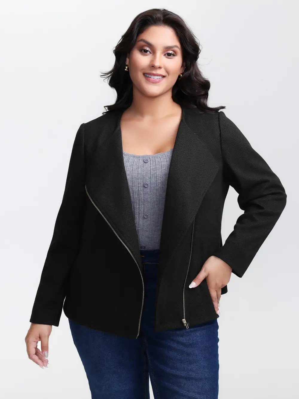 Asymmetrical Zipper Solid Jacket