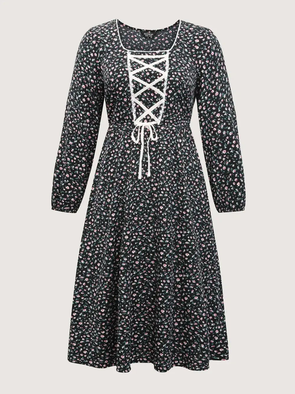 Micro Floral Print Adjustable Drawstring Maxi Dress