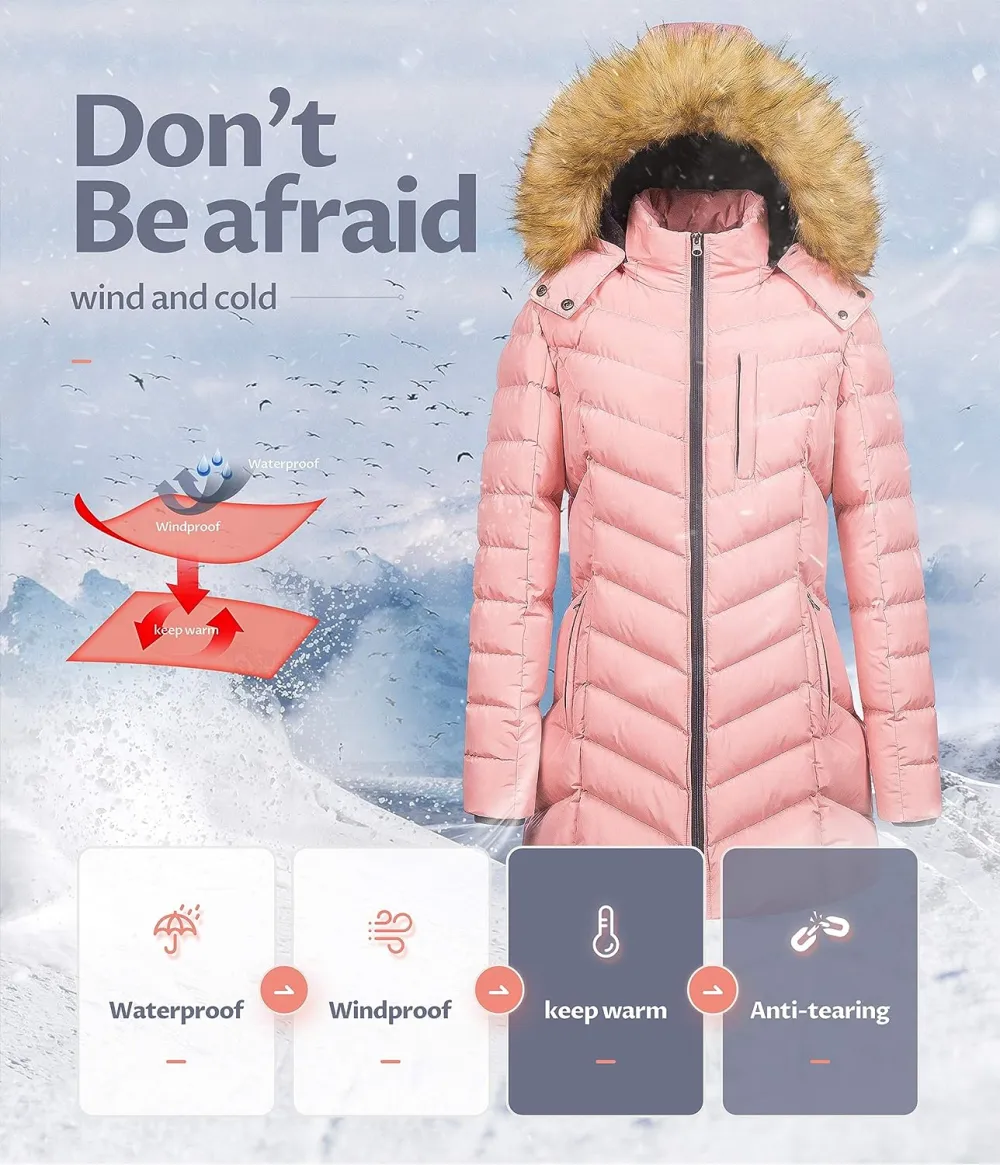 US Women's Winter Hooded Coat Waterproof Warm Long Puffer Jacket Parka