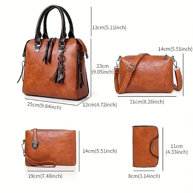 Women's Tote Bag Set Boston Bag PU Leather Shopping Daily Zipper Adjustable Large Capacity Waterproof Solid Color Black Pink Red