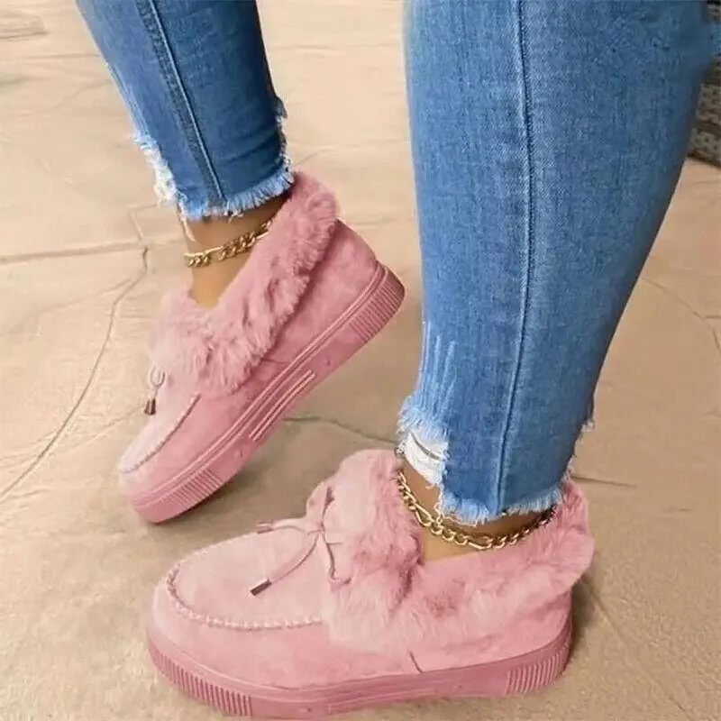 Women's Winter Snow Boots Fur Lined Suede Snow Booties, Fashion Flat Casual Booties Non-Slip Snow Shoe (Color : Pink, Size : US:5)