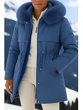 Women's Winter Coat Sherpa Jacket Comfortable Breathable Pocket Fashion Casual Plain Vacation Street Casual Daily Wear Zipper Long Hooded Regular Fit Long Sleeve Outerwear Black Red Blue Spring Fall