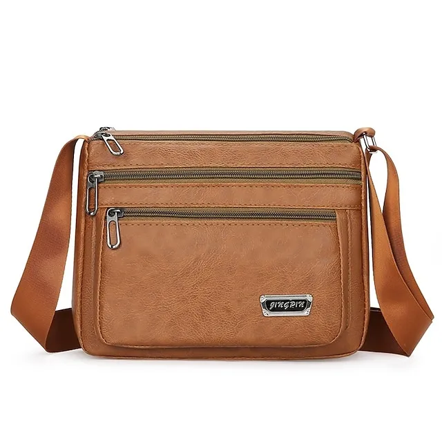 Men's Crossbody Bag Shoulder Bag Messenger Bag PU Leather Daily Holiday Zipper Adjustable Large Capacity Waterproof Solid Color Black Brown khaki