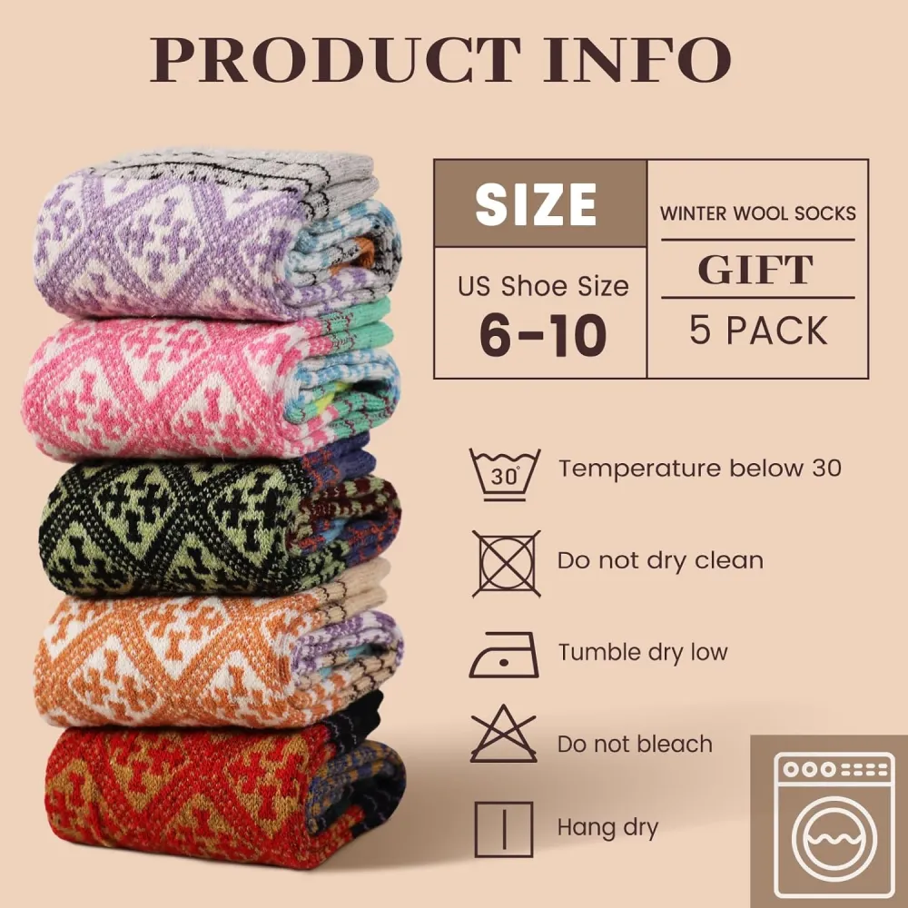 Clothirily Wool Socks- Thick Soft Wool Socks for Women, Vintage Warm Womens Wool Socks, Winter Warm Boot Socks for Women Men