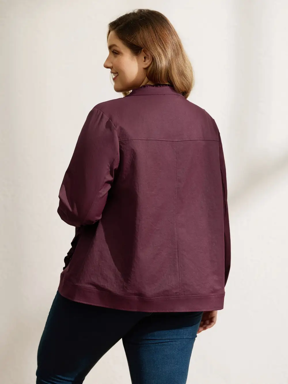 Ruffled Edge Cropped Hem Pocket Jacket