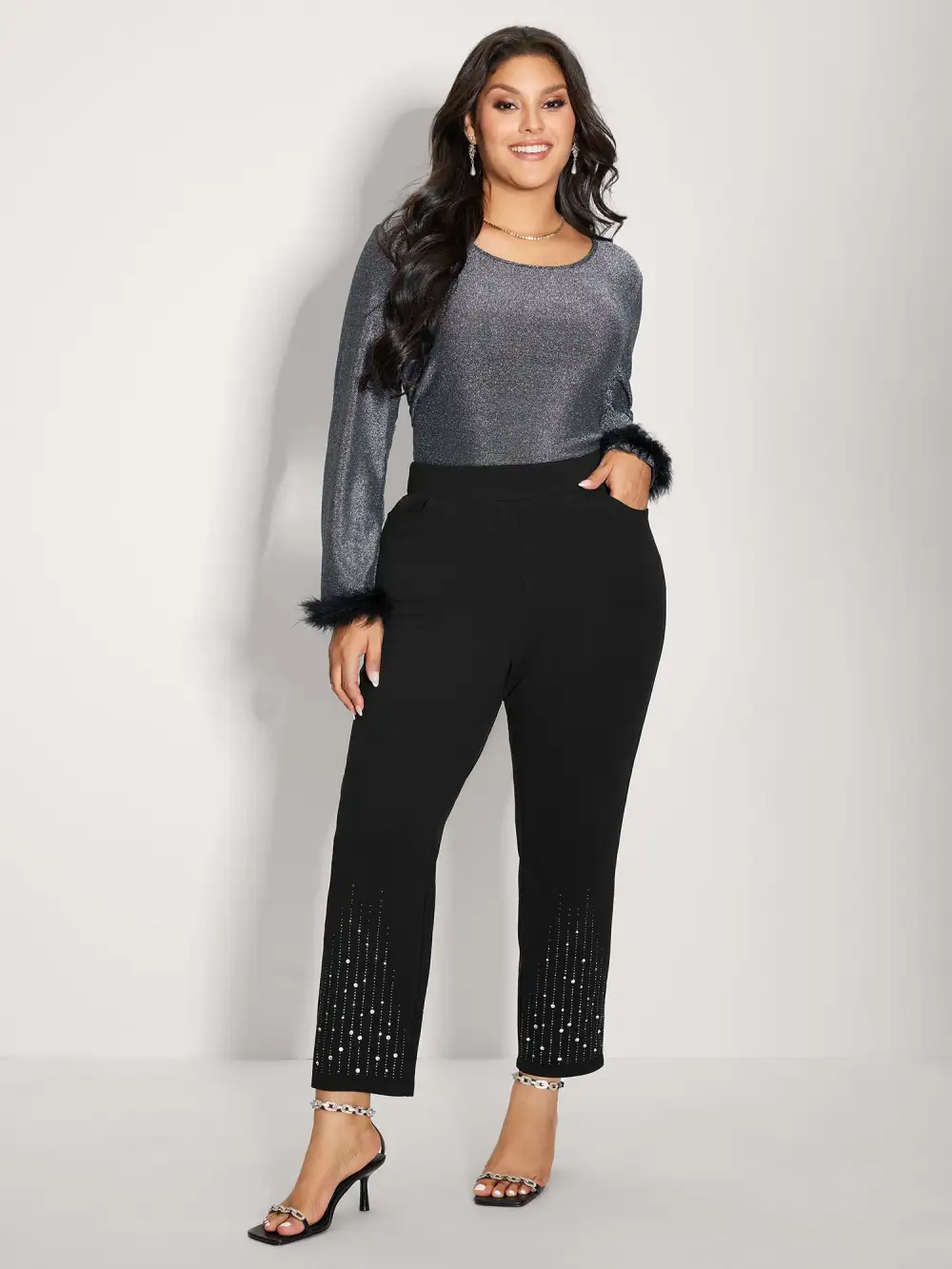Stretchy Diamond Detail Hem Pants
