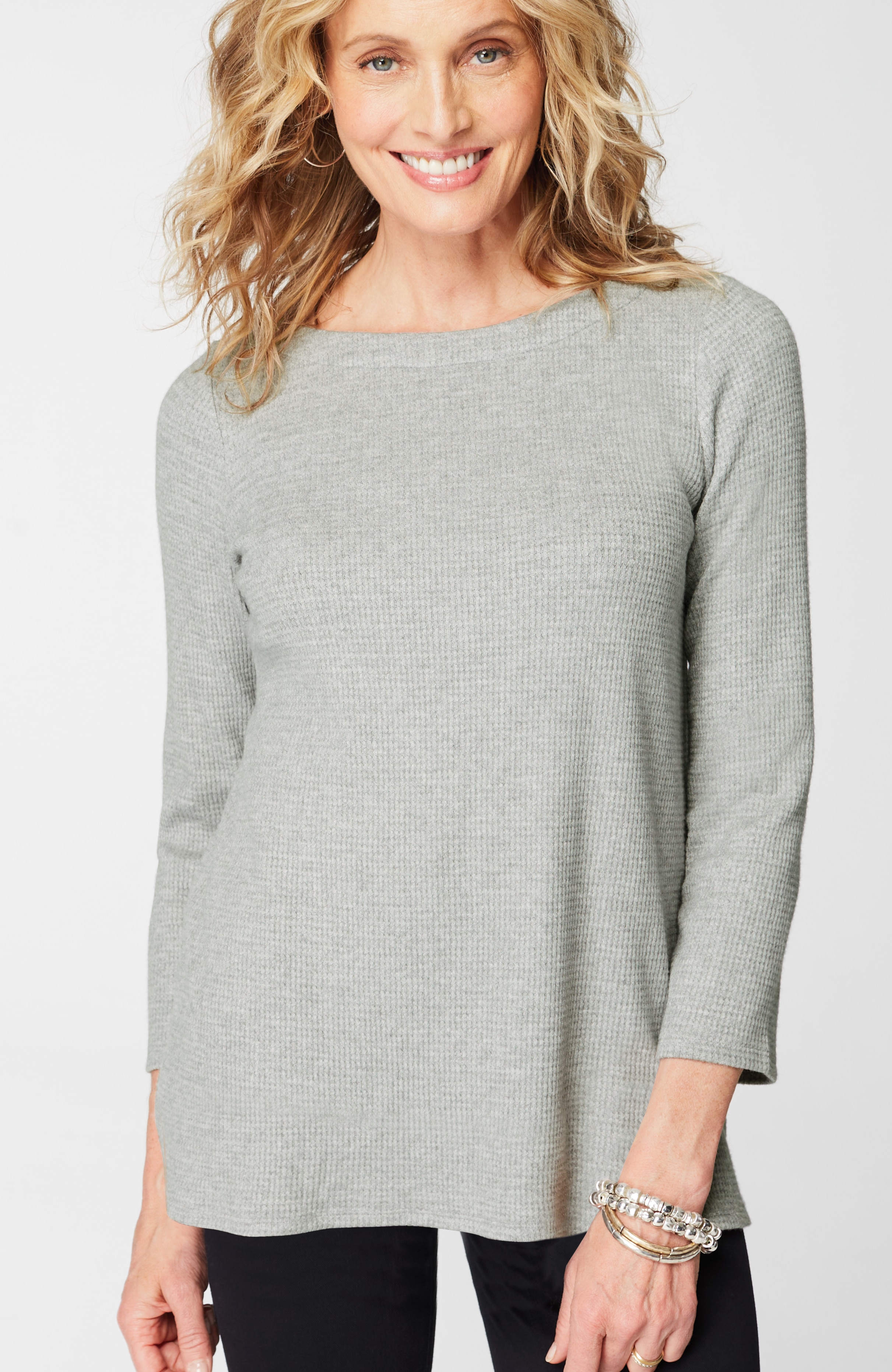 Wearever Waffle-Textured Boat-Neck Top
