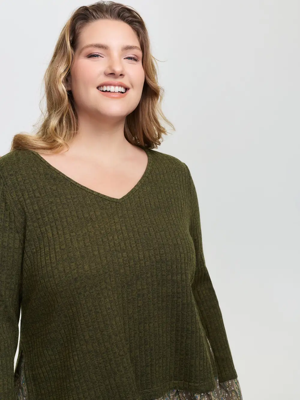 Floral Layered Slit Button Detail T-Shirt