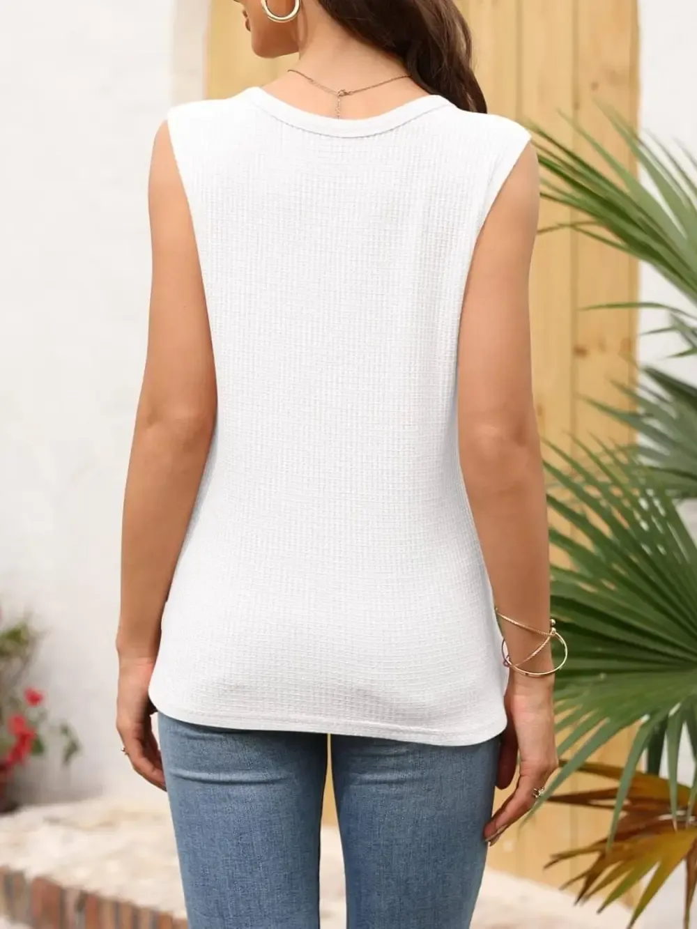 ✨Womens V Neck Waffle Knit Summer Casual Sleeveless Loose Tank Tops