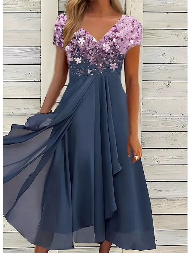 Women's Casual Dress Lace Dress Sheath Dress Midi Dress Black Blue Purple Short Sleeve Floral Ruched Fall Spring Summer V Neck Stylish Vacation Weekend 2023 S M L XL XXL 3XL 4XL 5XL