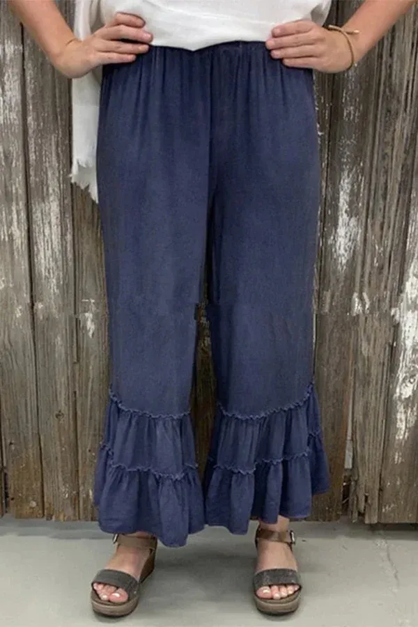 Casual Solid Loose Ruffle Bohemian Pant