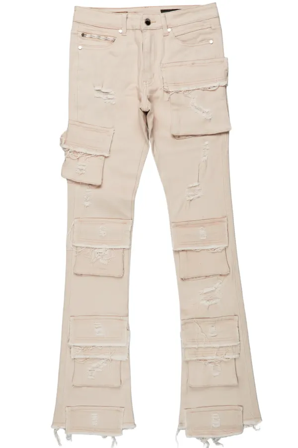 Zander Beige Stacked Flare Cargo Jean