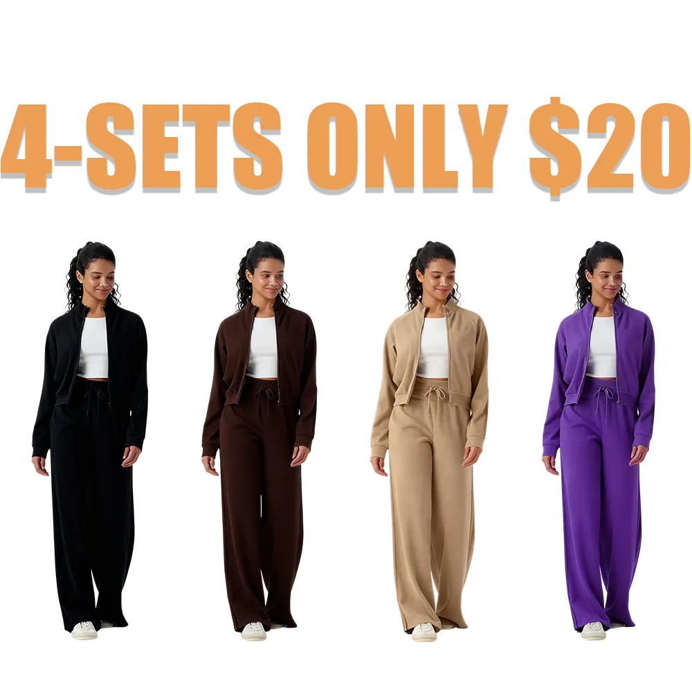 Stand-up collar jacket + wide-leg pants