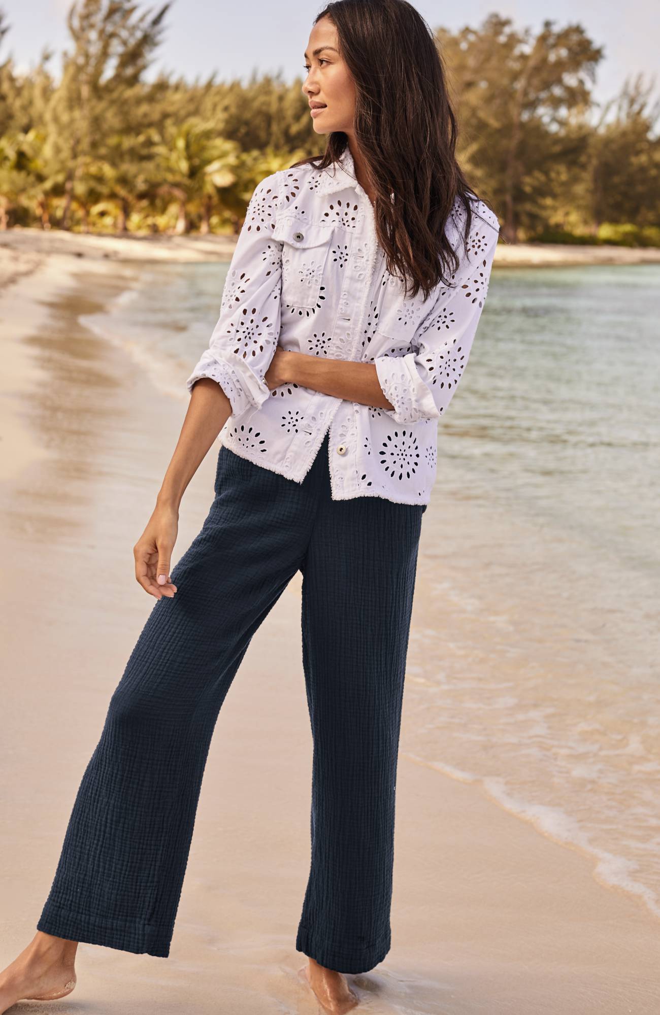 Cotton-Gauze Straight-Leg Crops