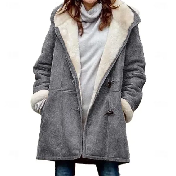 Women's Sherpa Jacket Comfortable Breathable Buttons Elegant Casual Plain Vacation Street Casual Daily Wear Open Front Long Hooded Regular Fit Long Sleeve Outerwear Black Blue Green Spring Fall