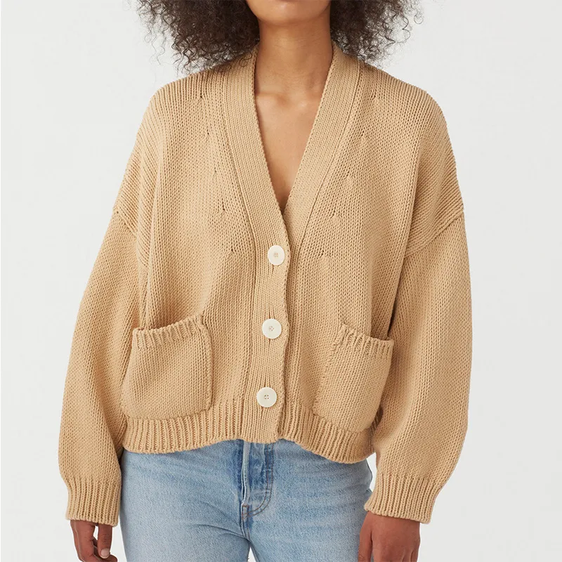 Single-Breasted V-Neck Pocket Knit Cardigan