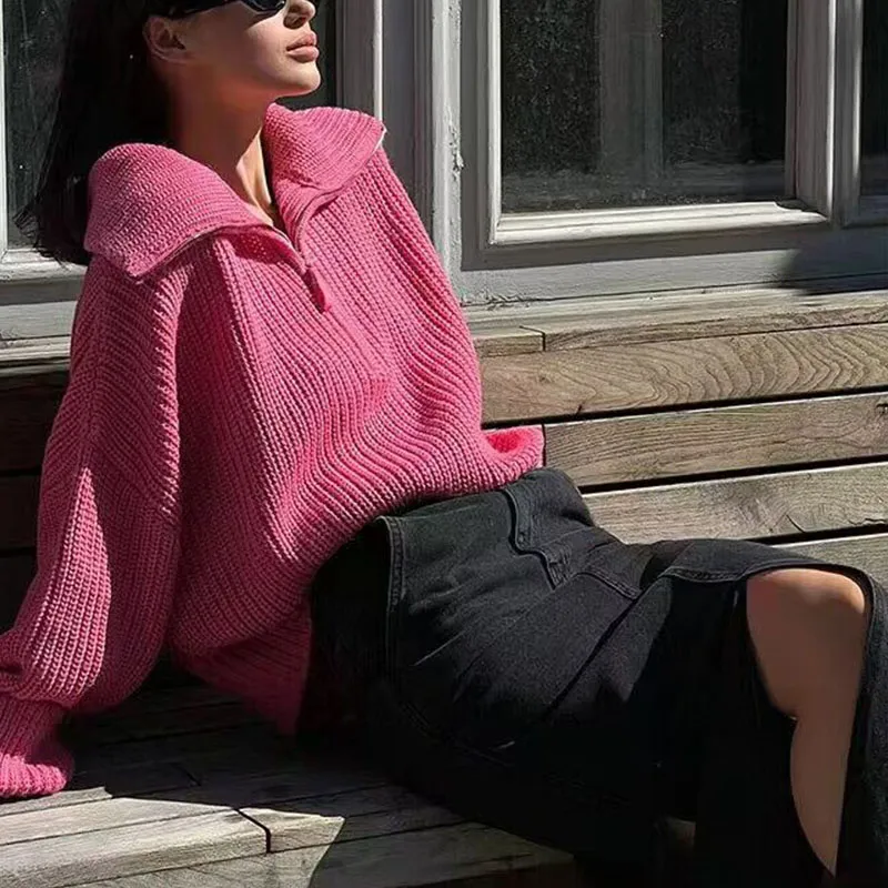 Autumn winter zipper loose casual sweater
