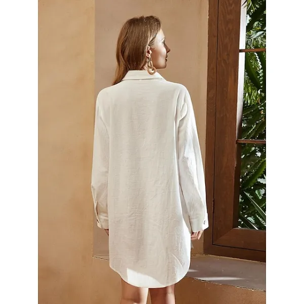 Women's Shirt Dress Mini Dress Cotton Linen Button Up Button Basic Casual Daily Shirt Collar Half Sleeve Summer Spring White