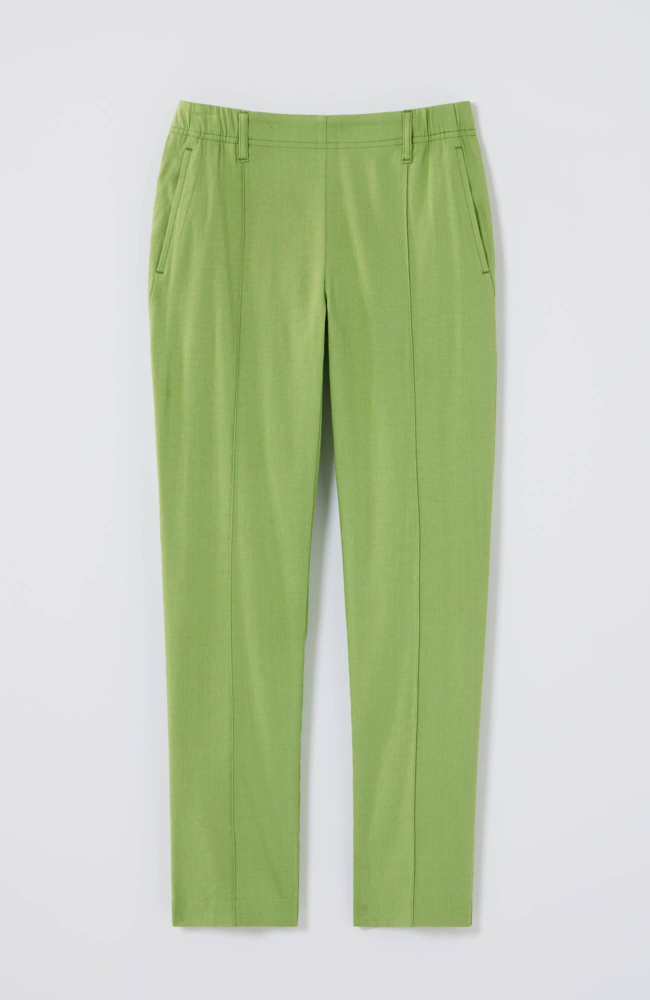 Pintucked Linen-Stretch Slim-Leg Pants