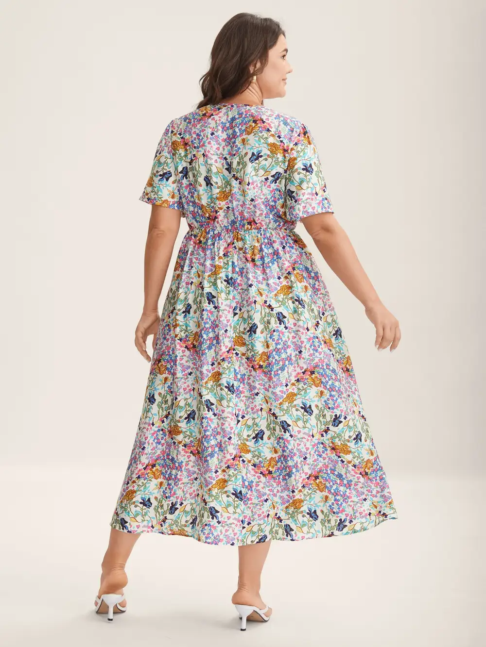 Floral Print Cinched-Waist Pockets Midi Dress
