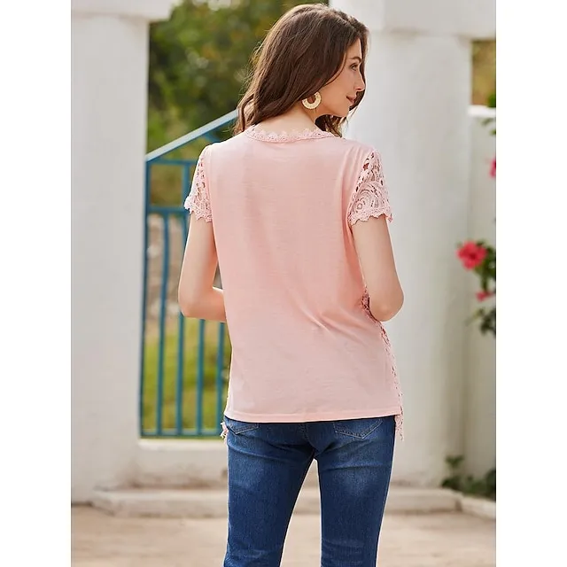 Women's Going Out Tops Blouse Cotton Plain Casual Lace
