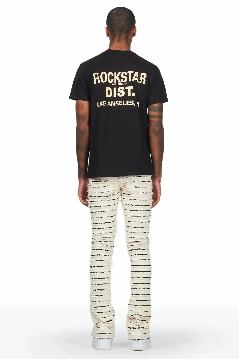Naman Beige Painter Stacked Flare Jean