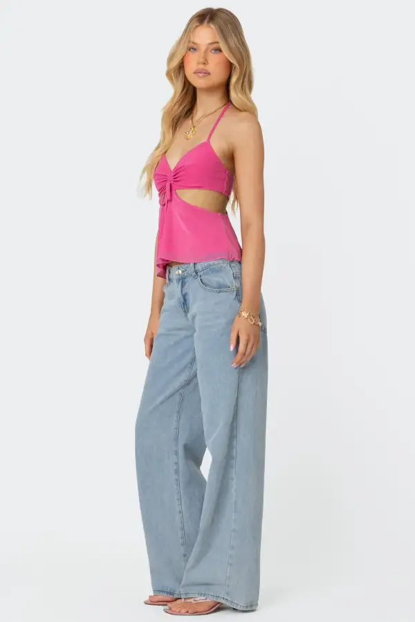 Duo Cutout Mesh Halter Top