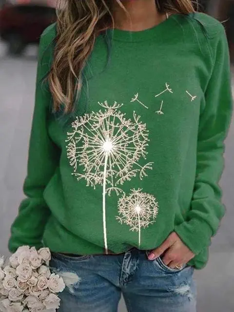 Dandelion Print Long Sleeve Tops