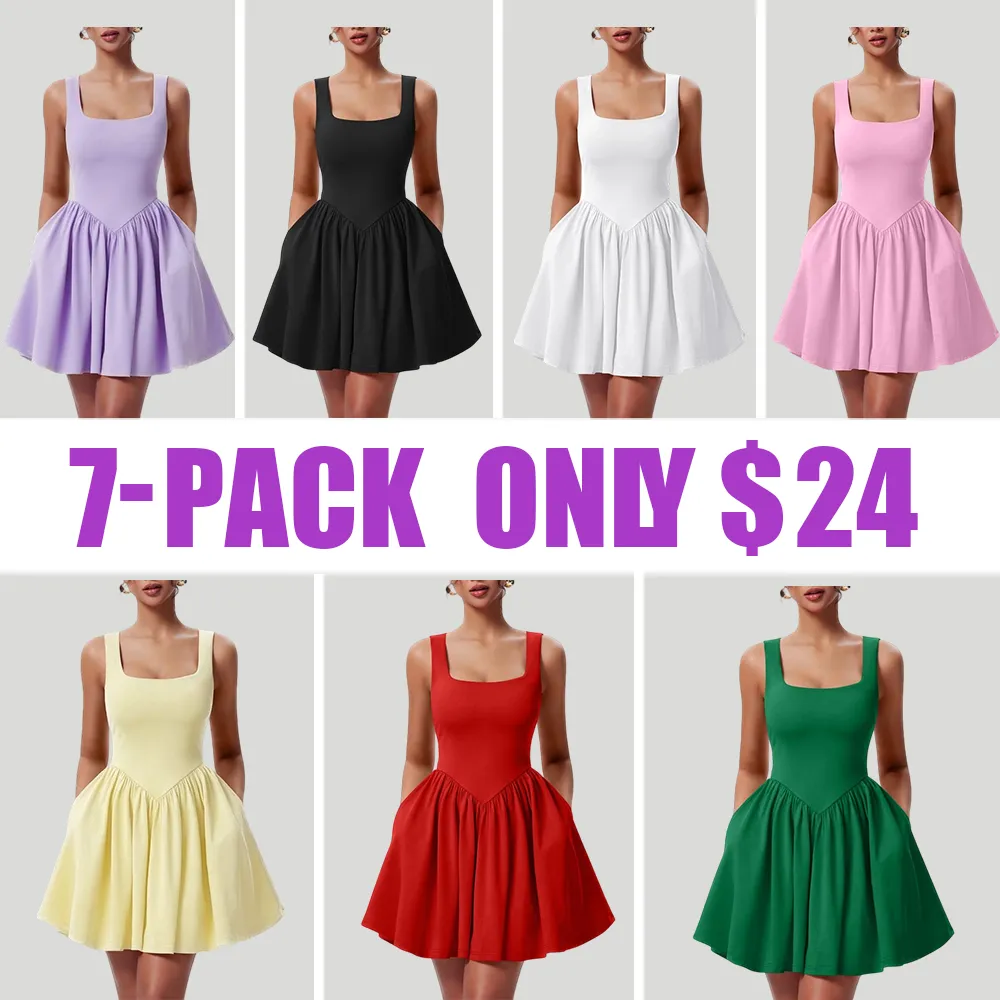 Women's Sleeveless A-Line Tank Dress – Square Neck, Ruffle Hem & Pockets for Summer