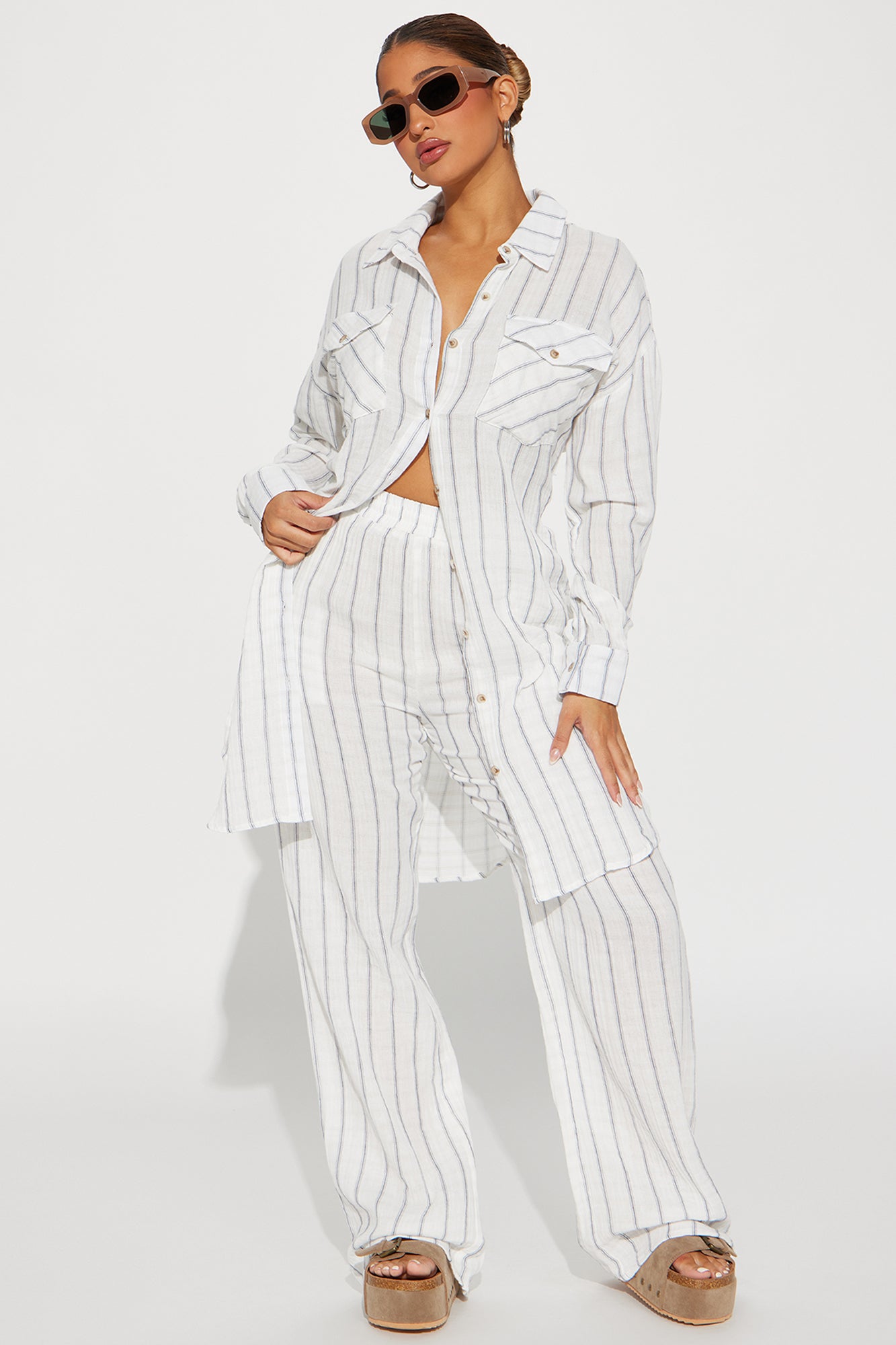 The Perfect Striped Pant Set - White/combo