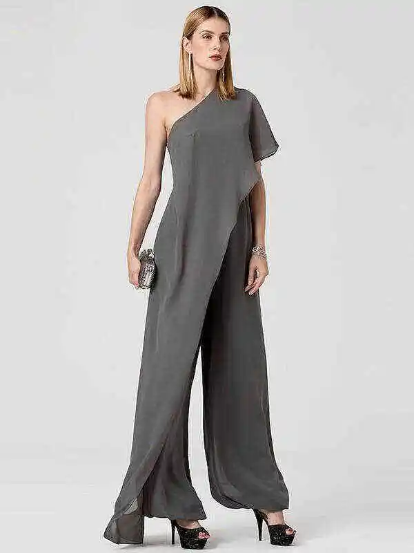 Urban Solid Color Tiered One-Shoulder Jumpsuits