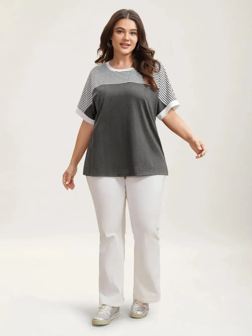 Solid and Striped Contrast Hem T-Shirt