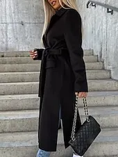 Women's Casual Jacket Warm Comfortable Pocket Buttons Fashion Outdoor Plain Going out Weekend Single Breasted Regular Lapel Regular Fit Long Sleeve Outerwear Black Brown Khaki Fall Winter