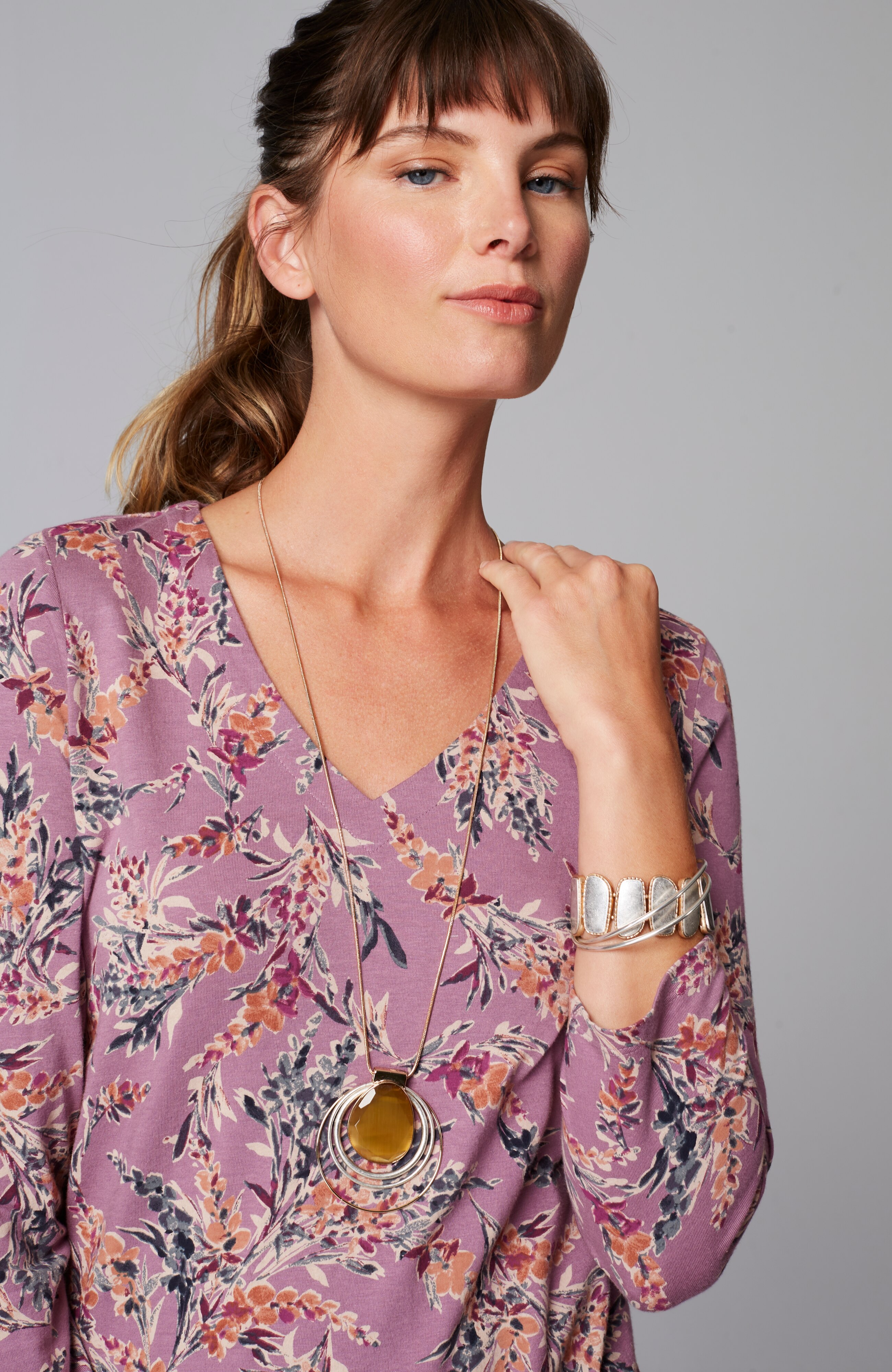 Pure Jill Printed V-Neck Tee