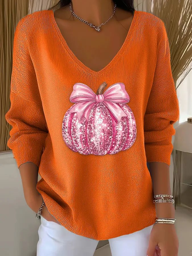 V Neck Regular Fit Halloween Casual Sweater