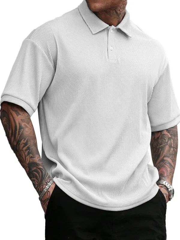 Men's Fashion Street Striped Lapel Short-sleeved Polo Shirt