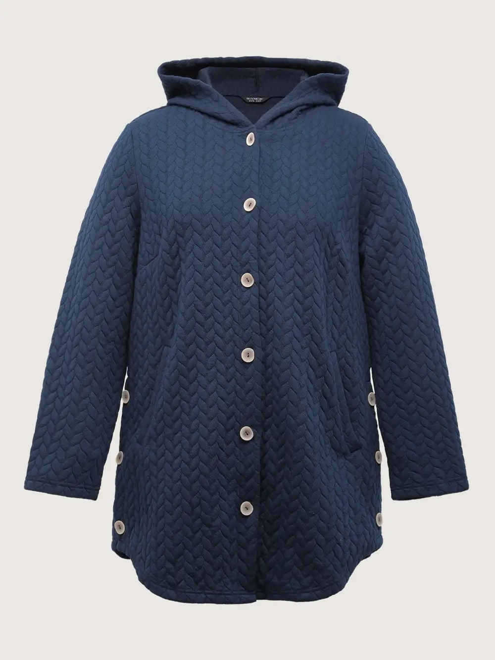 Textured Button-Down Long Jacket