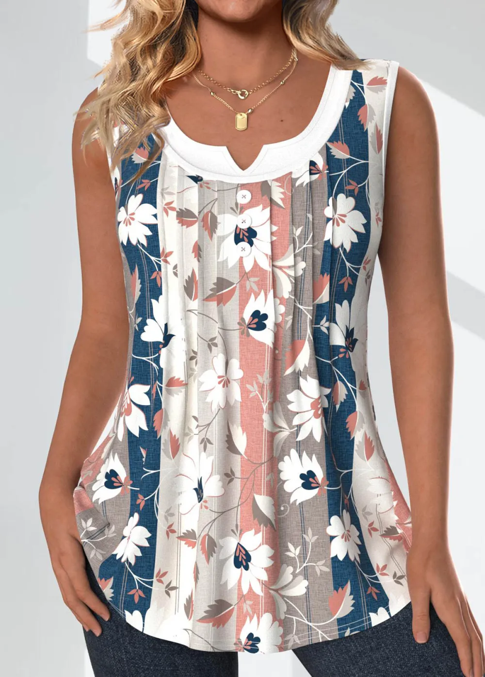 Multi Color Patchwork Floral Print Sleeveless Tank Top